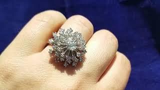 SOHOJEWELERS Vintage Diamond Ring 14k White Gold Floral Cluster Cocktail Estate Retro Dome