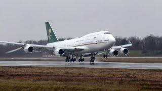 Topaz Video AI: Saudi Arabian Boeing 747 (HZ-HM1 & HZ-HM1A) Takeoff and Landing [Enhanced Footage]
