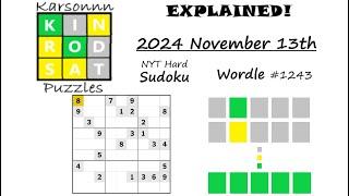 Wordle 1243 & NYT Hard Sudoku - 13th November 2024