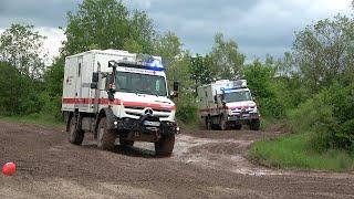 [Offroad Action] Zwei DRK Mercedes Benz Unimog U4023 I-KTW auf dem Rettmobil Parcours unterwegs