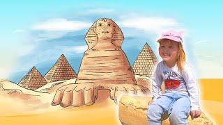 Margo walks and plays near pyramids in Egypt | Video for kids