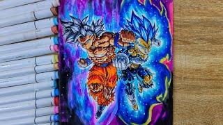 How to Draw Goku MUI and Vegeta Super Saiyan Blue Evolution  [ The Ultimate Duo ]