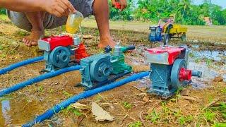 DIY 3 mesin diesel pompa air mini mengisi sawah