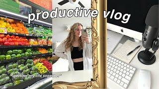 productive vlog | healthy grocery haul, homemade wellness shots, + my podcast!!