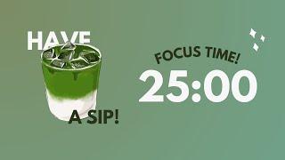 3 hour matcha study session  | 25/5 Pomodoro Countdown Deep Focus ⏱️ | Relaxing ADHD Lofi Music 