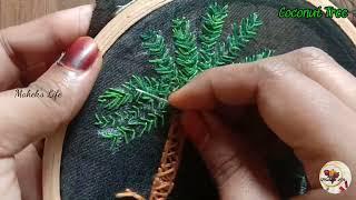 How to Coconut tree hand embroidery design| for beginners| coconut tree kaise banay #mahekslife