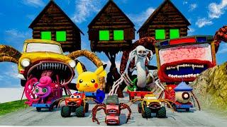 ALL MONSTERS Big & Small Cars vs Downhill Madness with 3X HOUSE HEAD & CAR EATER | BeamNG.Drive