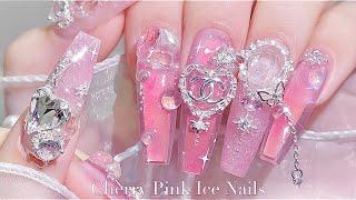 sub) Uñas De Hielo Rosa Cereza/Uñas coreanas / uñas de extensión / arte de uñas / ASMR