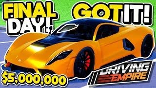 Going From POOR to HENNESSEY VENOM F5 in *5 DAYS!!!* | (FINAL DAY!) Driving Empire - Roblox