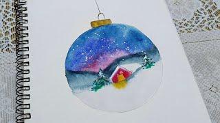 Easy Watercolor Winter Painting for Beginners / Christmas Cards Painting / Step by Step Tutorial