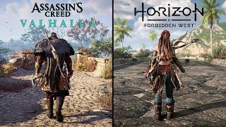 Assassin's Creed Valhalla vs Horizon Forbidden West [PC] - Physics and Details Comparison