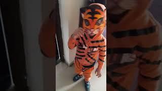 tiger costume made with black tape .. cute baby ready for animals day #cutebaby #animalsday #diy