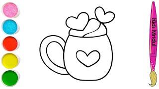 How To Draw Cute Love Pot Drawing, Painting & Coloring For Kids and Toddlers_