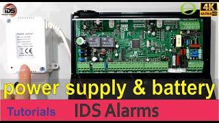 How to connect an AC transformer power supply and battery to the IDS alarm panel - tutorial