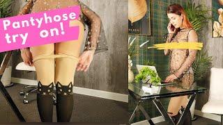 Pantyhose try on see through transparent lingerie haul at girls tights & thong haul! Sweet Alise