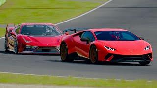 Ferrari 7X GTO Vision vs Lamborghini Huracan Performante at Imola