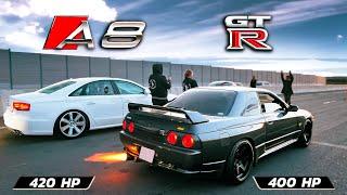 GT-R "Godzilla" r32 400 hp v AUDI A8 420 hp v BMW st2 350 hp v Passat 280 hp + Octavia A4 v Ceed st1