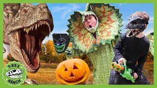 Dinosaur Halloween Party Goes Wrong! Spooky Trick or Treat at T-Rex Ranch With Dinosaurs For Kids