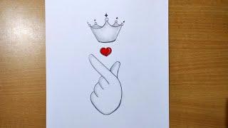 kpop finger heart drawing | Korean tumblr heart drawing | BTS Drawing