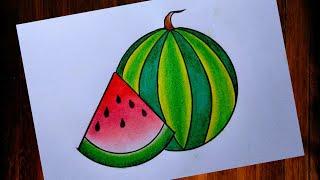 How to draw Watermelon   easy steps | Watermelon drawing easy| Easy Colour idea