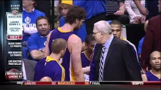 Phil Jackson Slaps Pau Gasol(For Being Soft) As The Lakers Fall Behind 3-0 To The Mavericks 5-6-2011