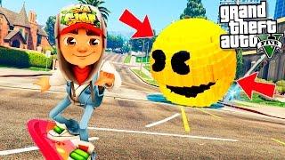 ДЖЕЙК ИЗ SUBWAY SURFERS УБЕГАЕТ ОТ ОГРОМНОГО ПАКМАНА В ГТА 5! - ПАКМАН УНИЧТОЖАЕТ ВСЁ! - GTA 5 МОДЫ