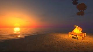 Minecraft Summer Beach Campfire Ambience with Music (Sunrise/Sunset)