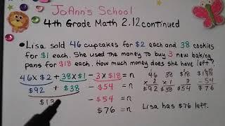 4th Grade Math 2.12, Solve Multi-step Word Problems Using Equations