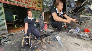 The genius mechanic fixes a student's super broken 50cc motorbike. p1.