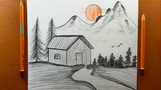 disegni facile | Come disegnare un paesaggio con i disegni a matita | Çizim Mektebi Manzara Çizimi