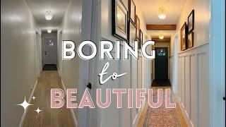 Hallway Makeover (on a budget)! Faux beams, board & batten & decorating from start to finish