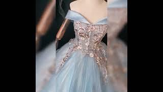 Elegant Sky Blue Sequins Lace Flower Prom Dresses