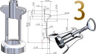 3-Project 53| Bottle Corkscrew |SolidWorks Tutorial: metal casing / ring (rib feature)