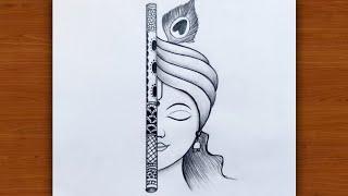 How to draw Krishna Half face, easy drawing for beginners | krishna drawing Easy