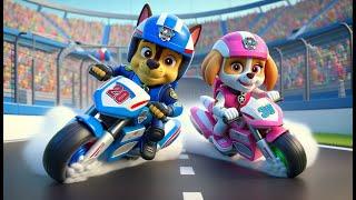 Paw Patrol Ultimate Rescue | CHASE and SKYE Racing Motor Bike? Very Funny Story | Rainbow 3