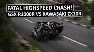 Fatal Crash! GSX R1000R vs Kawasaki ZX10R, Extreme Road Racing (Isle Of Man TT)