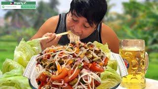 Mukbang & Recipe! SPICY KILAWING SEAFOOD & NOODLE SALAD 1KG TAHONG MEAT!!! Filipino. Food.