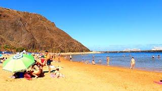 Walk along the Las Teresitas beach.  Tenerife.  Spain 4K