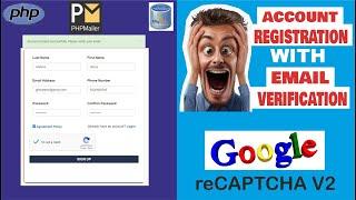 User registration form with email verification and google reCAPTCHA V2 in php