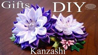 Канзаши - Цветок. Красивая резиночка для волос.  Рукоделие. МК. DIY. Hand Made. Art. Kanzashi.