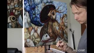 "Demon Facing", the making of the original artwork (oil on canvas), improvisational painting