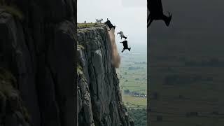 ️ Mountain Goats Leap Off Cliff in Stunning Showdown!‼️ #shorts #shortvideo #goat #goatlife