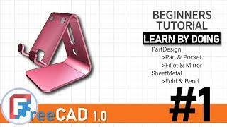 FreeCAD 1.0 beginners tutorial #1: cell phone stand