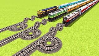 THREE TRAINS VS TRIPLE ATTACK OF THE VERY SMALL ROUNDS AND CRAZY SPEED BUMPS ▶️ Train simulator