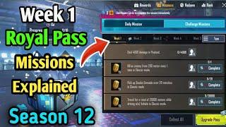 Season 12 Week 1 Royale Pass Missions Explained PUBG Mobile | Week 1 rp Missions Pubg Season 12