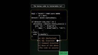 The code is vulnerable to? Can you answer this? #hacker #cybersecurity #coding #computer #shorts