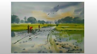 Rainy Day Watercolour Village Scenery | Watercolour Painting by Prakash Mahato