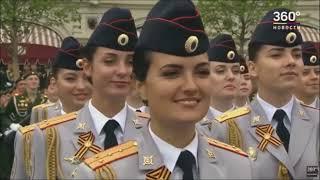 Russian girl cadets, Victory Parade, May 9, 2019+folk theme