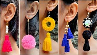 5 trendy earrings out of waste wool. Woollen Earring Ideas. Stylish earring making from wool.