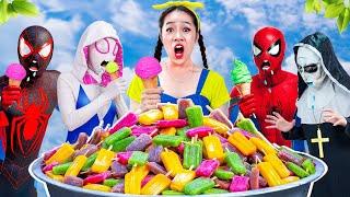 Chief Soyay Tries  Rainbow Ice Cream Explores Ice Cream Truck and Helps Spider-Man Fight Bad Guy